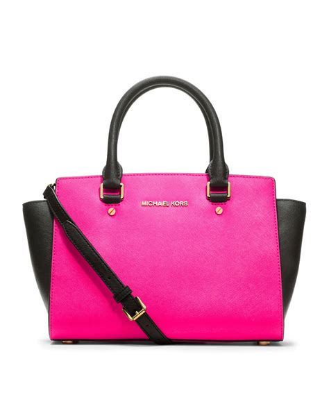 michael michael kors medium selma saffiano satchel pink|Michael Kors selma medium black.